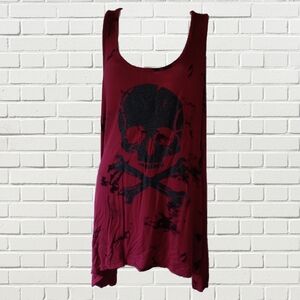 Red & Black Glitter Skull And Crossbones Tie Dye Girls Sharkbite Tank Top